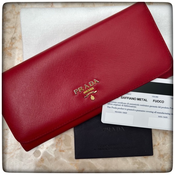 PRADA Saffiano Leather Continental Wallet in Fuoco Red - Picture 1 of 16